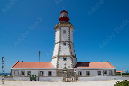 Lighthouse at Portugal  Cabo Espichel. Atlantic Ocean lighthouses. 