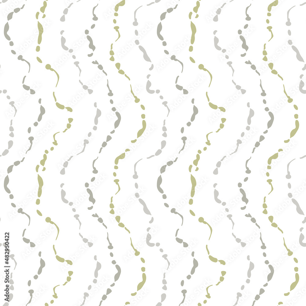 Neutral calming natural colors seamless background. Pastel washed out green, gray vertical wavy lines on white, wall art print. Abstract decorative vector pattern for textile, surface, graphic design.