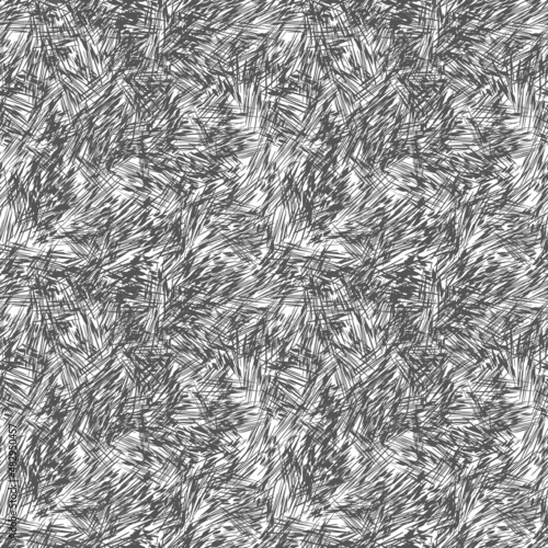Dark rough grungy seamless background. Random chaotic gray hatches on white print. Abstract vector pattern for textile, surface, graphic design.