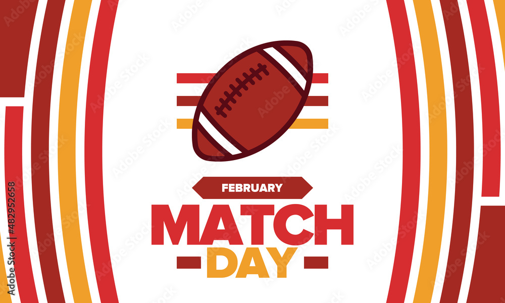 American Football Match Day. Playoff game day. Super Bowl Party in United States. Final game of regular season. Professional team championship. Ball for american football. Sport poster. Vector American Football Match Day. Playoff game day. Super Bowl Party in United States. Final game of regular season. Professional team championship. Ball for american football. Sport poster. Vector
