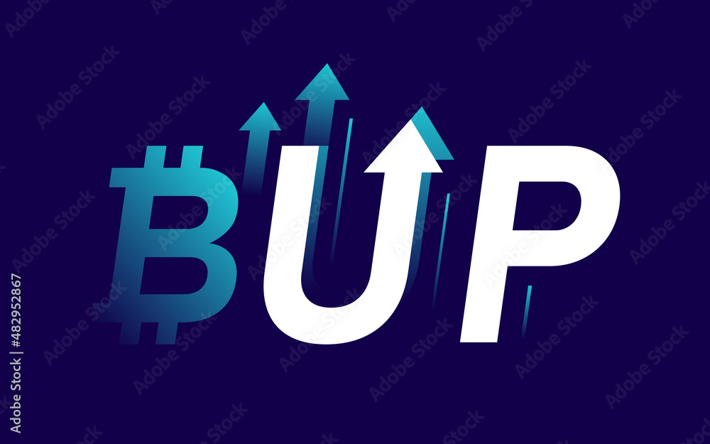 Bitcoin Up trend with arrows isolated on dark background. Stock exchange concept. Trader profit. Vector illustration Bitcoin Up trend with arrows isolated on dark background. Stock exchange concept. Trader profit. Vector illustration