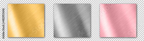 Collection of gold, rose gold, silver, chrome, metallic gradient. Vector illustration. Polished metal EPS 10.