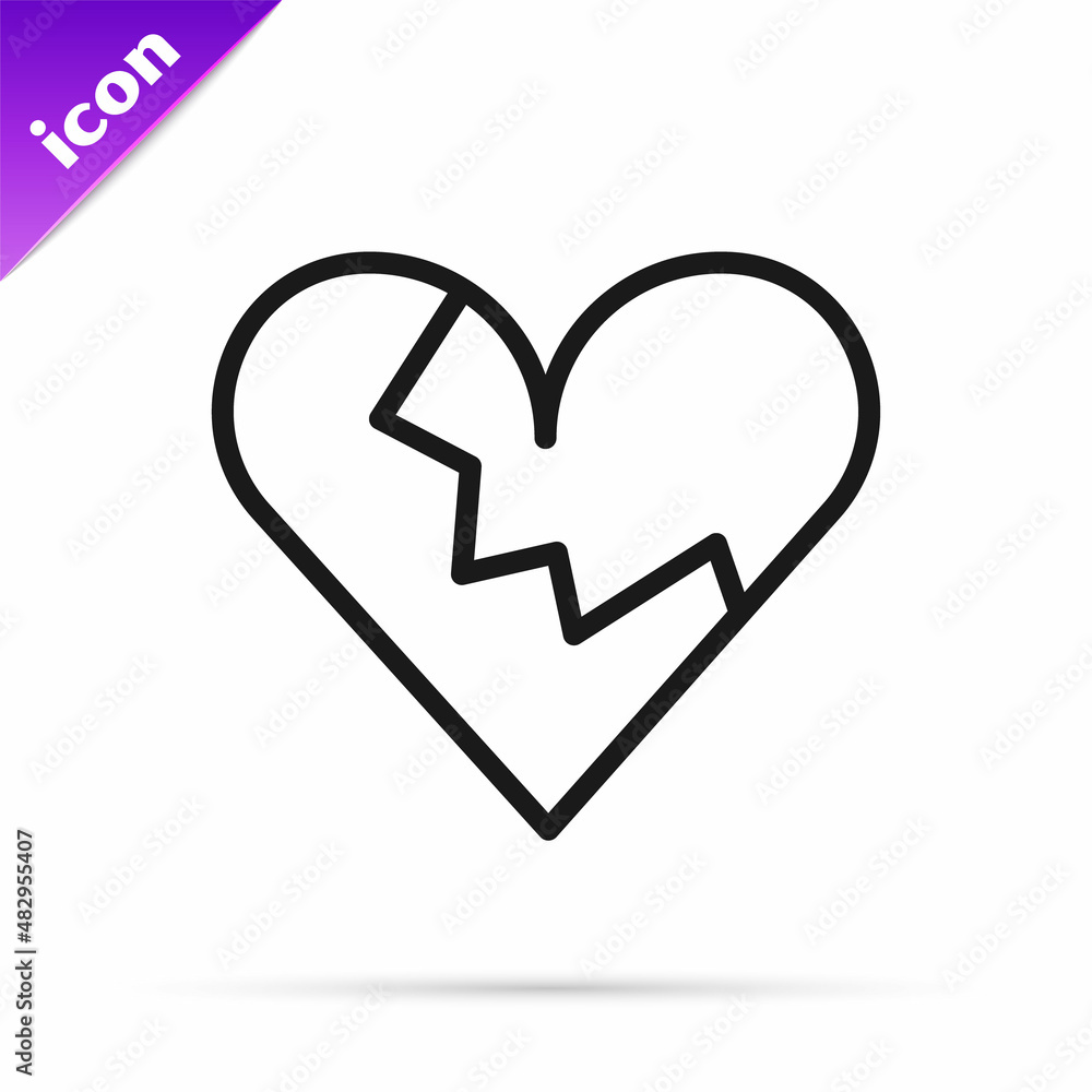 Black line Broken heart or divorce icon isolated on white background. Love symbol. Valentines day. Vector Black line Broken heart or divorce icon isolated on white background. Love symbol. Valentines day. Vector