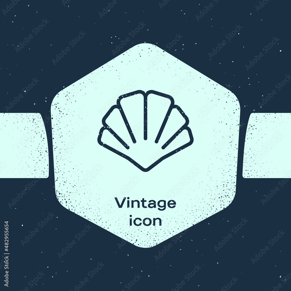 Grunge line Scallop sea shell icon isolated on blue background. Seashell sign. Monochrome vintage drawing. Vector Grunge line Scallop sea shell icon isolated on blue background. Seashell sign. Monochrome vintage drawing. Vector