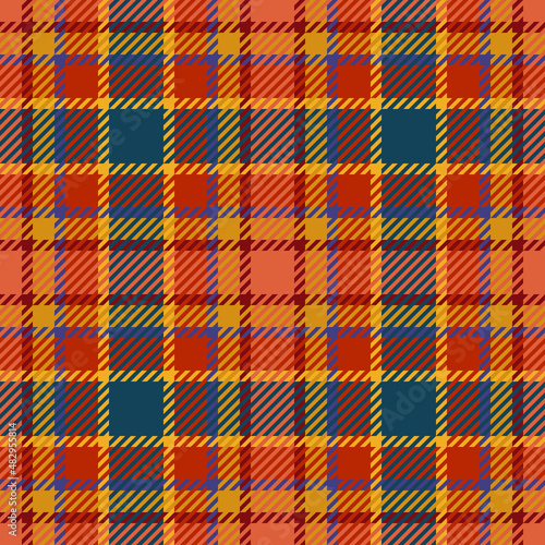 Orange and blue tartan plaid seamless pattern. Traditional Scottish abstract geometric background. For textile design