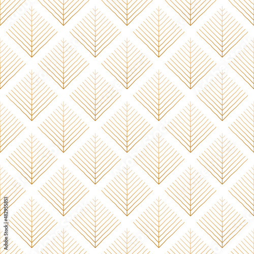 Arrows, trees, corners geometric pattern. Gold linear ornament on white background. Ar deco style background