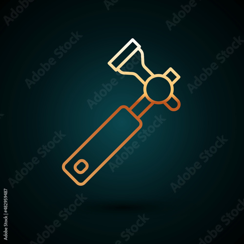 Gold line Jewelers lupe for diamond grading with dimond icon isolated on dark blue background. Vector