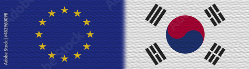 South Korea and European Union Europe Fabric Texture Flag – 3D Illustration