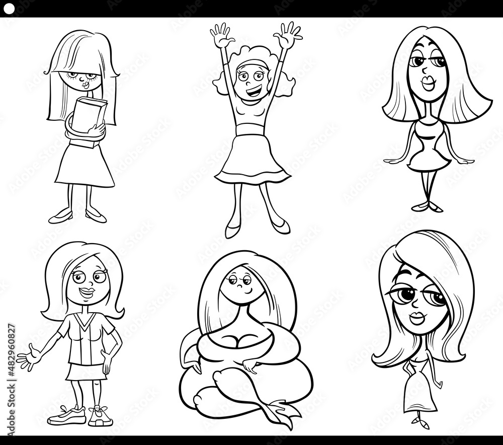cartoon girls and women comic characters set cartoon girls and women comic characters set
