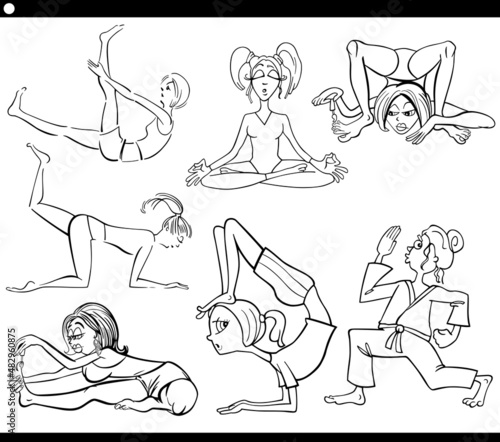 cartoon active women comic characters set