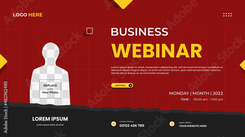 Business webinar website banner template with red background and torn paper shape