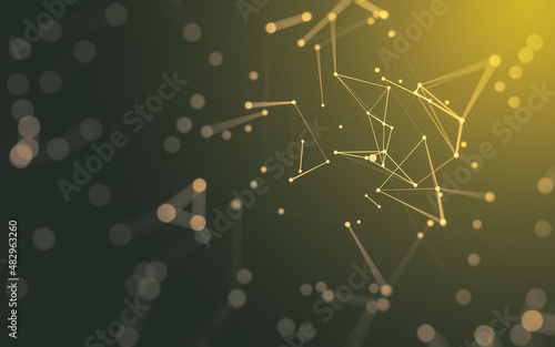 Abstract background. Molecules technology with polygonal shapes, connecting dots and lines. Connection structure. Big data visualization.