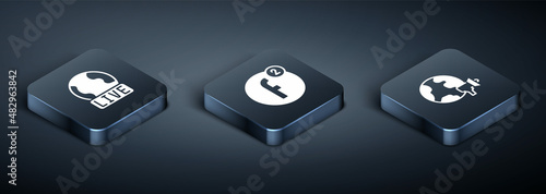 Set Isometric Live report, World news and Create account icon. Vector