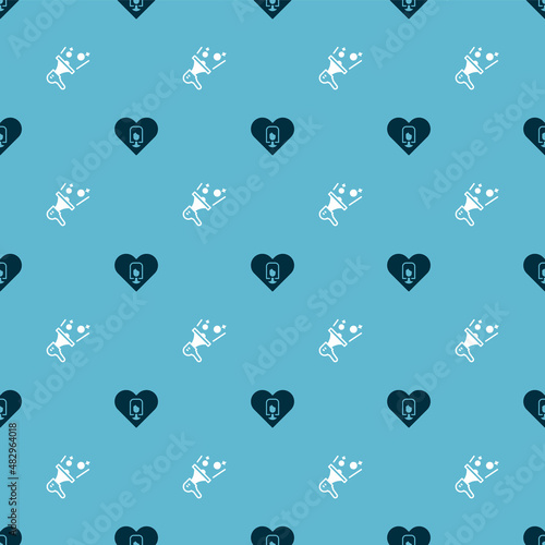 Set Heart with female and Feminist activist on seamless pattern. Vector