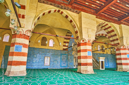 Arcades in interior of the Aqsunqur (Blue) Mosque, Cairo, Egypt photo