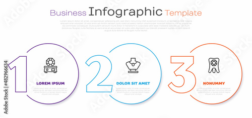Set line Gem stone, Necklace mannequin and Tooth with diamond. Business infographic template. Vector