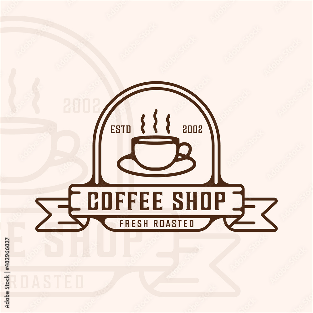 mug or cup coffee shop logo line art vintage vector illustration template icon graphic design. drink or beverage sign or symbol for business with retro badge typography