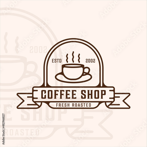 mug or cup coffee shop logo line art vintage vector illustration template icon graphic design. drink or beverage sign or symbol for business with retro badge typography