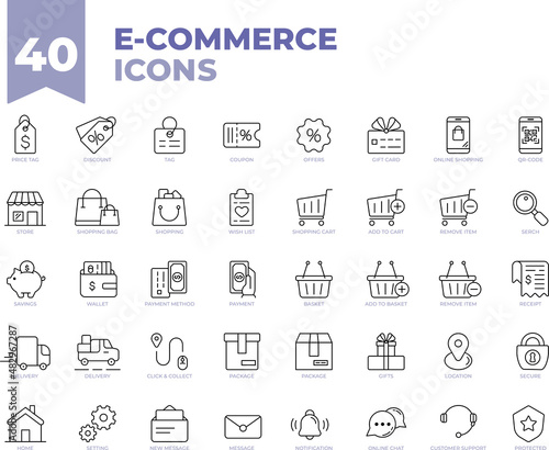 40 iconos para e-commerce, tienda en linea, aplicaciones.
