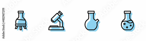 Set line Test tube, Microscope and icon. Vector