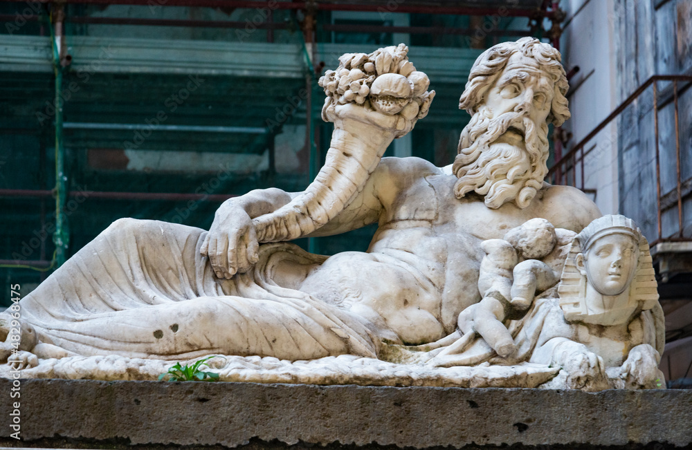 The marble statue of the Nile God in Naples, Campania, Italy