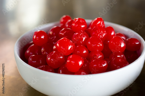 Tablou pe pânză A view of a bowl of maraschino cherries.