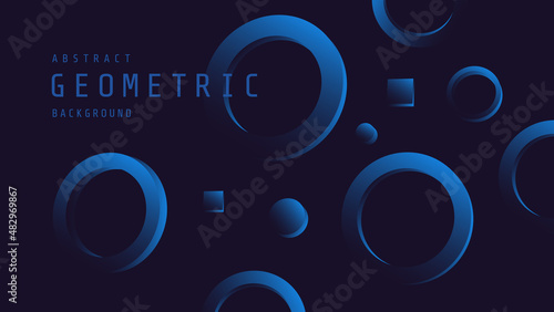 Minimal deep blue abstract background with 3d geometric shapes. Luxury abstract compositions for poster, banner, flyer. Vector illustration