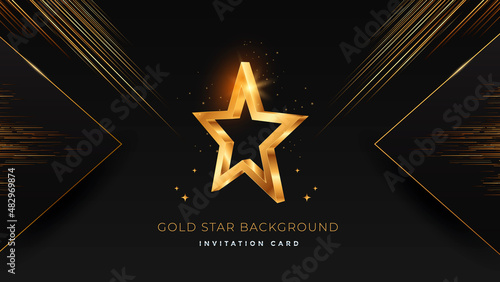 Golden 3d star on black modern background. Luxury award banner with stars. Vector illustration