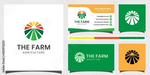 agriculture farmer garden nature with sun logo design and business card