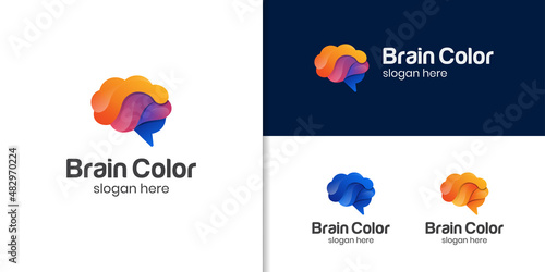 creative brain color logo. genius smart symbol design. abstract brain logo elements