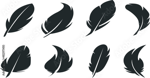 black feather Black icons set. hand draw feather icon design