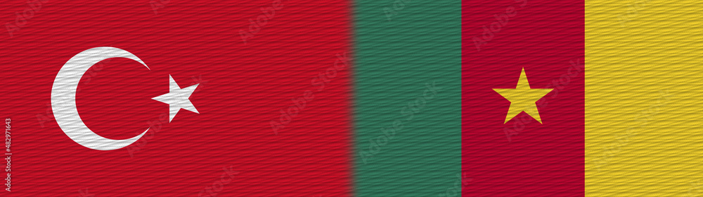 Fototapeta premium Cameroon and Turkey Turkish Fabric Texture Flag – 3D Illustration