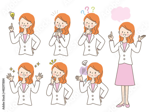 スーツ姿の若い女性の表情セット