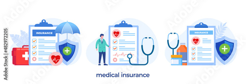 Medical insurance, health insurance, protection concept, umbrella, healthcare, landing page flat illustration vector template banner