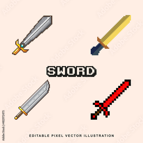Pixel sword set icon vector illustration for video game asset, motion graphic and others