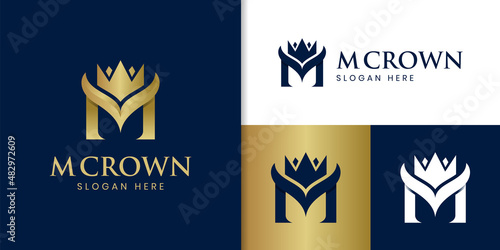 initial letter M crown logo for jewelry, king royal brand company logo design vector template