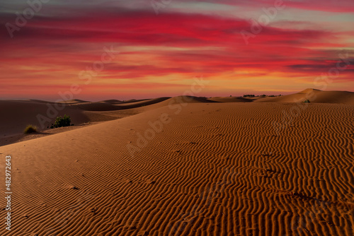 The Beautiful Sand Dunes In The Great Sahara Desert In Morocoo, Africa