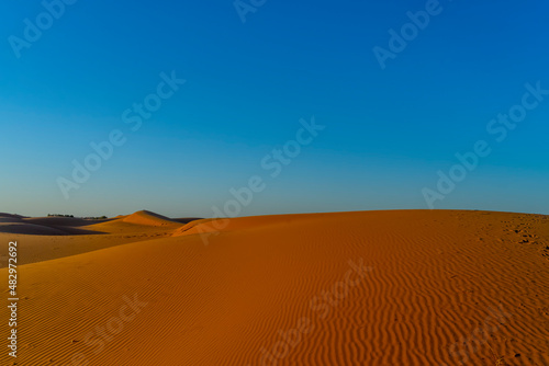 The Beautiful Sand Dunes In The Great Sahara Desert In Morocoo  Africa