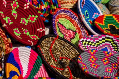 Colorful Moroccan Handmade Souvenirs In Blue City Chefchaouen, Morocco, Africa.
