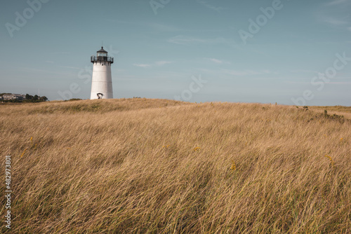 Edgartown lighthouse in Martha's Vineyard on sunny day in New England