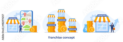 Franchise banner. Franchising business branch expansion. Small enterprise, company, shop, retail store or service network, flat illustration vector template banner photo