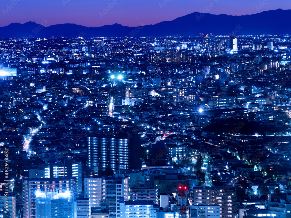 夕暮れの東京の街並み
