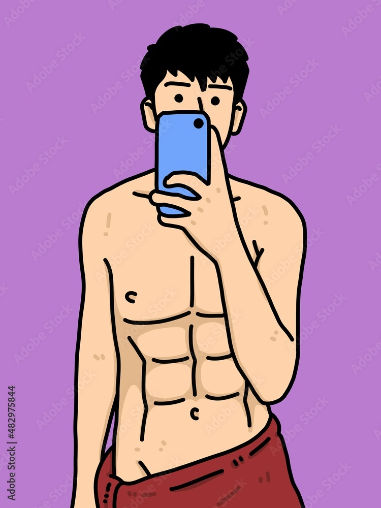 Fototapeta premium cute man cartoon on purple background