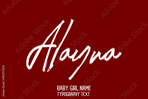 Alayna. Baby Girl Name in Stylish Cursive Brush Typography Text on Red Background photo