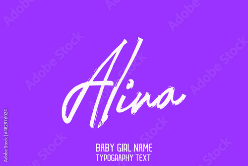Alina Baby Girl Name in Stylish Cursive Brush Typography Text on Purple Background photo