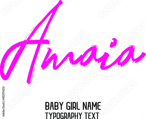 Amaia. Girl Name Hand Written Brush Lettering Pink Color 
 Calligraphy photo