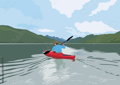 Kayaking in the Lake in illustration graphic vector