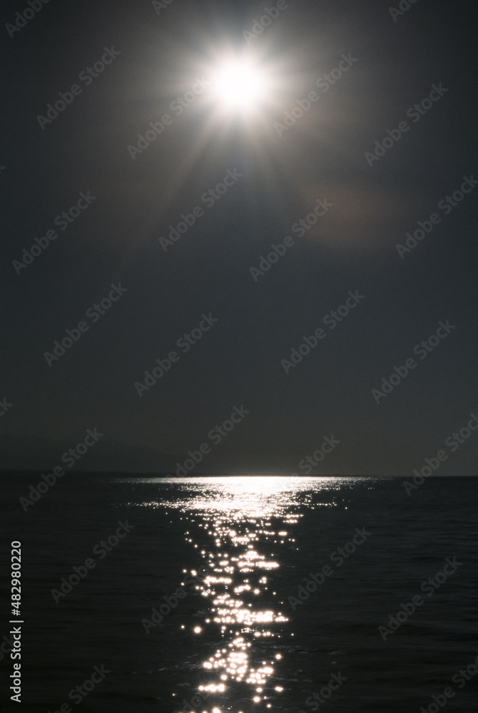 Landscape with sun path reflection on the water Landscape with sun path reflection on the water