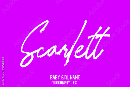 Girl Baby Name Scarlett Cursive Modern Brush Calligraphy Design on Purple Color  Background photo