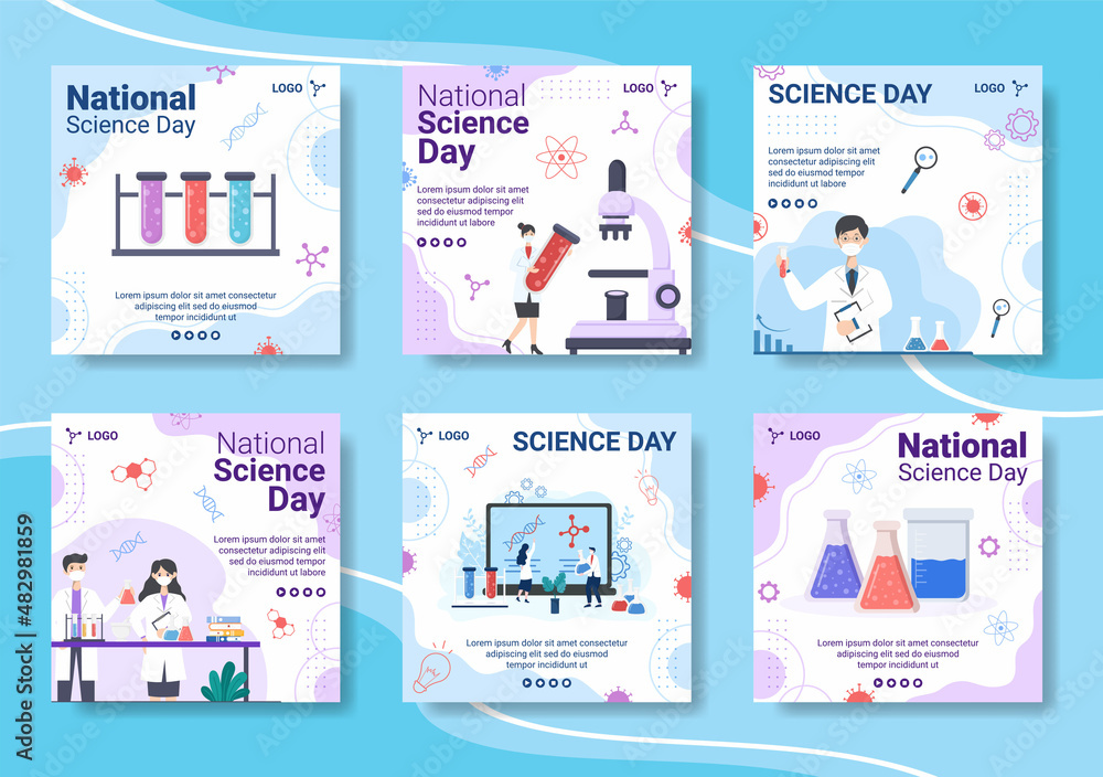 National Science Day Post Template Flat Design Illustration Editable of Square Background Suitable for Social Media or Greeting Card